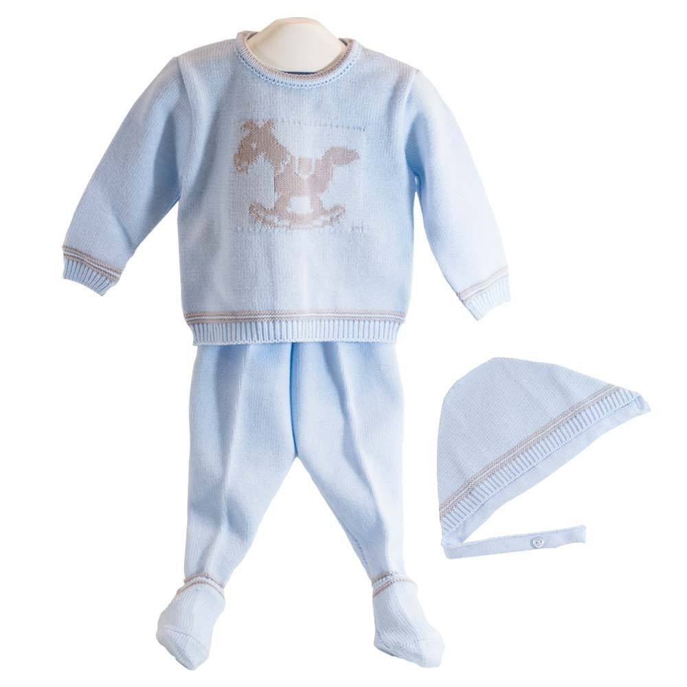 Conjunto 3 piezas Celeste y Caballito de Cha-O Ropa Bebé - La Cesta Mágica