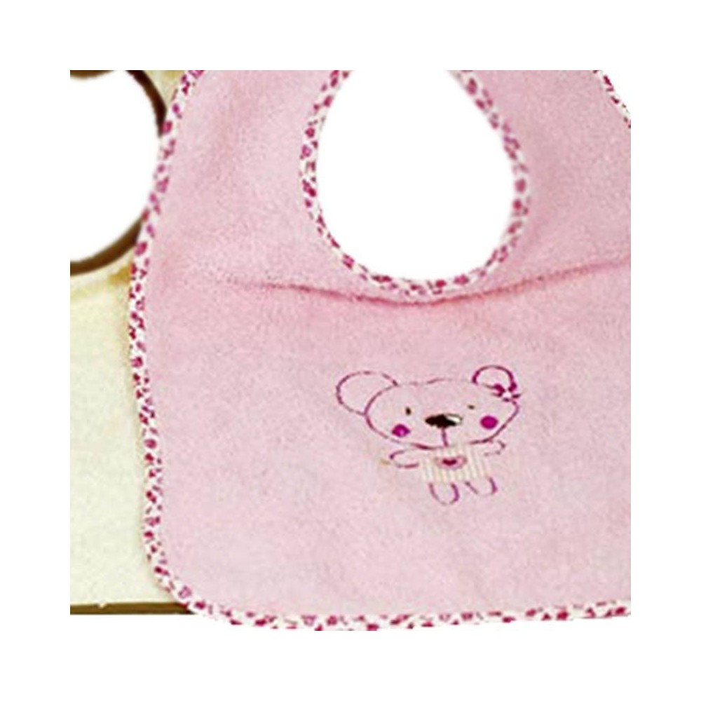 Babero con Dibujo Bordado - Rosa Solo Stock - La Cesta Mágica