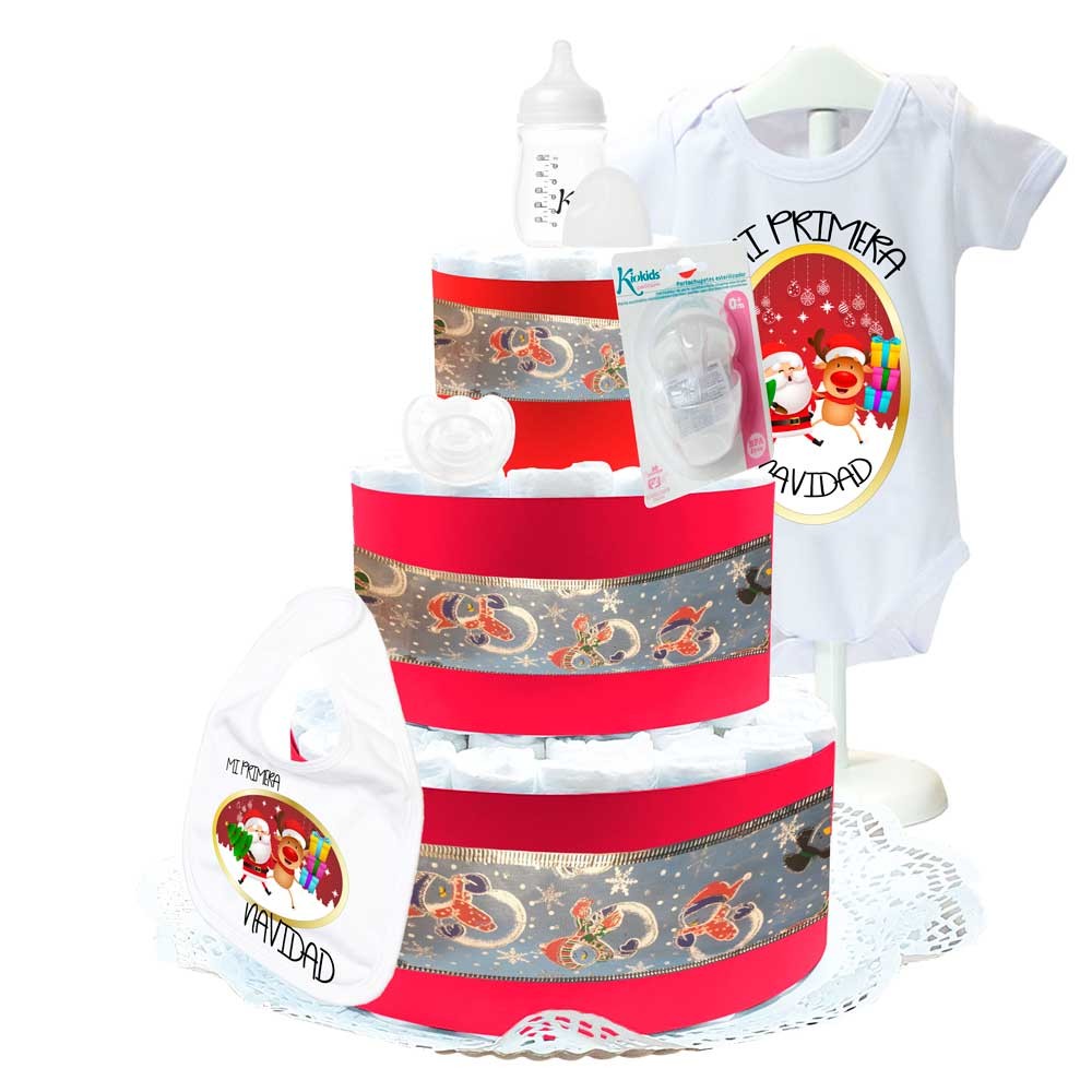 Tarta de Pañales Mi Primera Navidad II Tartas de Pañales - La Cesta Mágica
