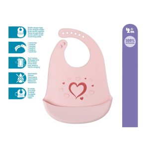 Babero Silicona Corazón Rosa Alimentacion y Lactancia - La Cesta Mágica