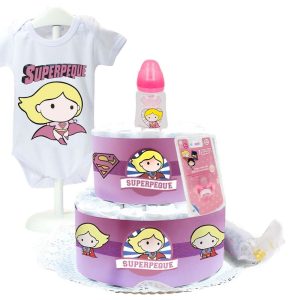 Tarta de Pañales Super Girl Gemelas Tartas de Pañales - La Cesta Mágica